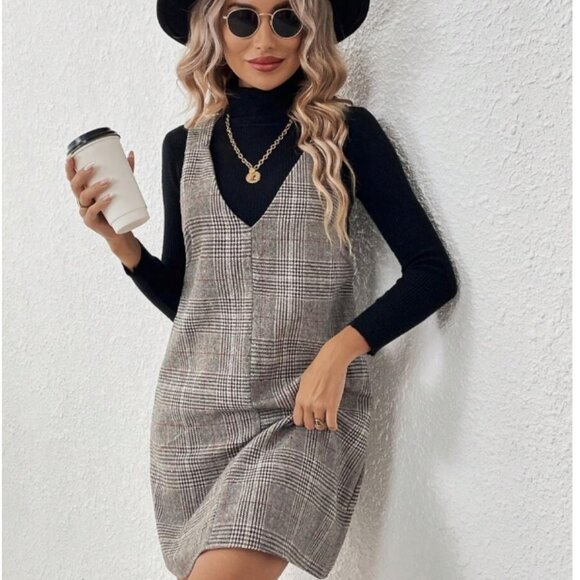 Plaid Sleeveless Mini Dress — M/L, Gray, - Picture 1 of 4